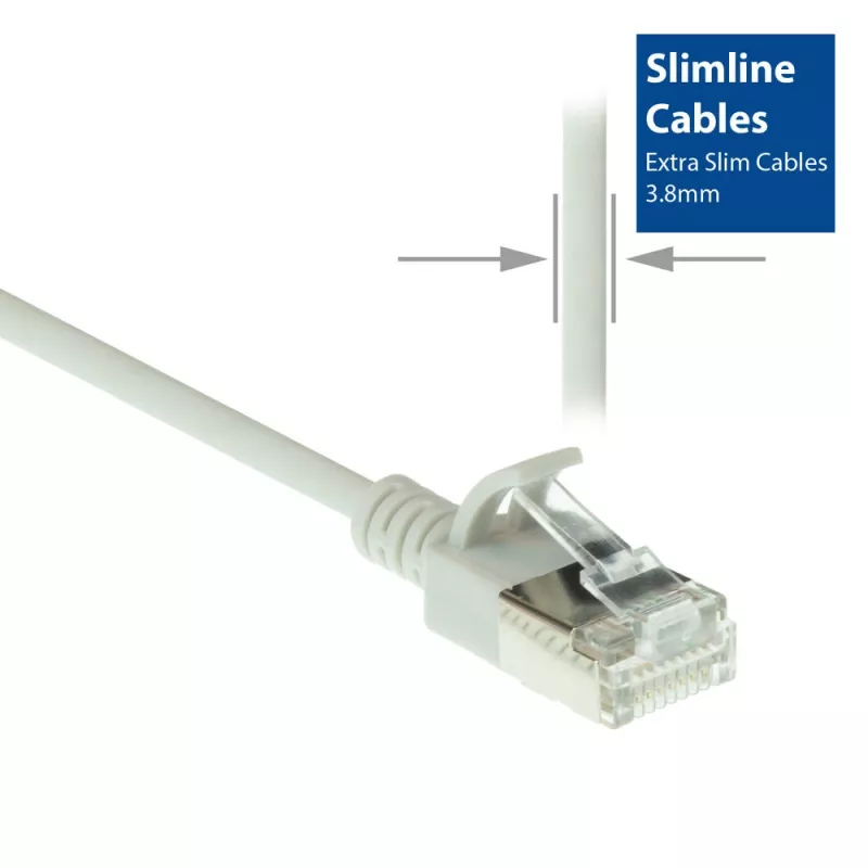 ACT pilkas 7 m LSZH U/FTP CAT6A plonas tinklo kabelis su apsauga nuo užkabinimo ir RJ45 jungtimis