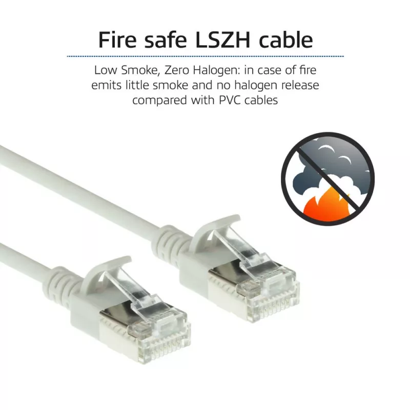 ACT pilkas 7 m LSZH U/FTP CAT6A plonas tinklo kabelis su apsauga nuo užkabinimo ir RJ45 jungtimis