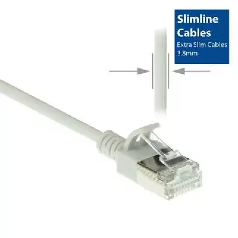ACT pilkas 10 m LSZH U/FTP CAT6A plonas centrinis pataisymo laidas su apsauga nuo užkabinimo ir RJ45 jungtimis