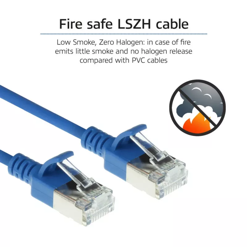 ACT Blue 7 m LSZH U/FTP CAT6A plonas lizdinis pataikinis kabelis su RJ45 jungtimis