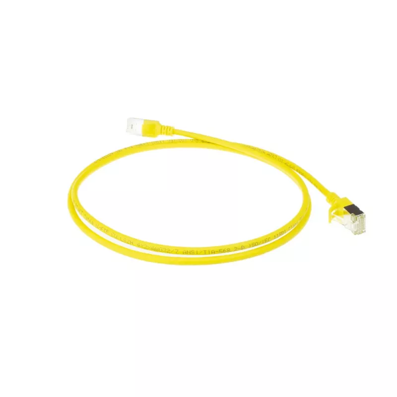 ACT geltonas 7 m LSZH U/FTP CAT6A plonas lizdinis pataisos kabelis su RJ45 jungtimis
