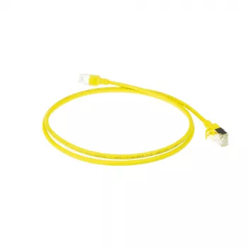 ACT geltonas 10 m LSZH U/FTP CAT6A plonas lankstus jungiamasis kabelis su apsauga nuo užkliuvimo ir RJ45 jungtimis