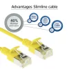 ACT geltonas 10 m LSZH U/FTP CAT6A plonas lankstus jungiamasis kabelis su apsauga nuo užkliuvimo ir RJ45 jungtimis