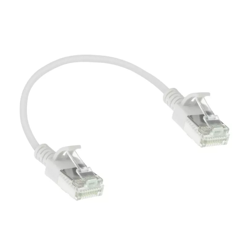 ACT White 0,5 m LSZH U/FTP CAT6A plonas lizdinis pataisos kabelis su RJ45 kištukais