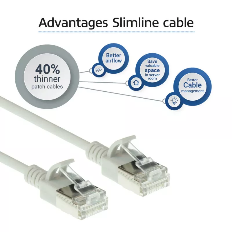 ACT pilkas 0,15 m LSZH U/FTP CAT6A plonas jungiamasis kabelis su apsaugotais RJ45 kištukais
