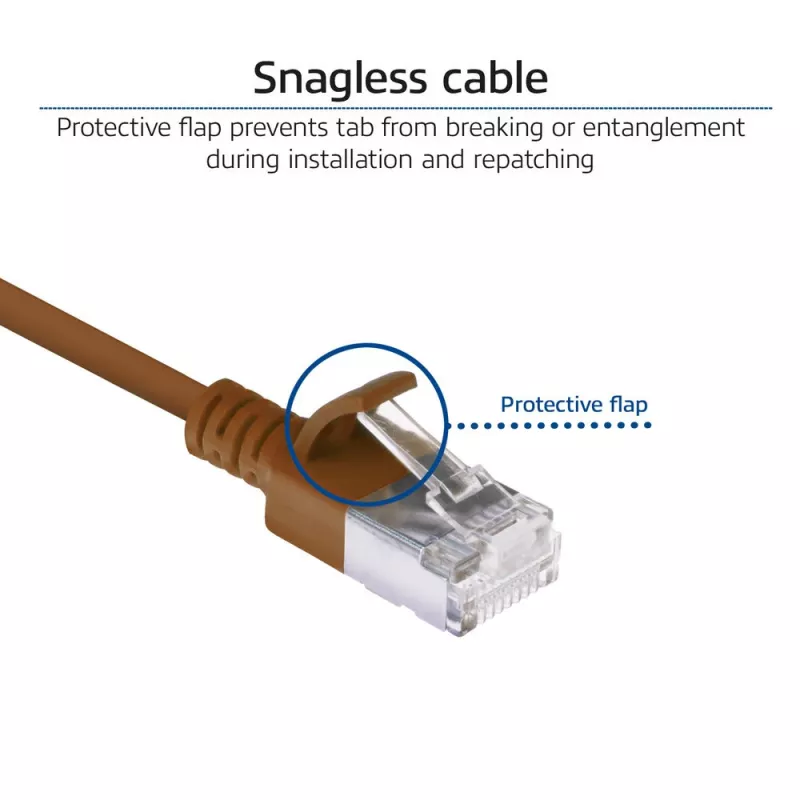 ACT Brown 0,5 m LSZH U/FTP CAT6A plonas pataisos laidas su apsauga nuo užkabinimo, RJ45