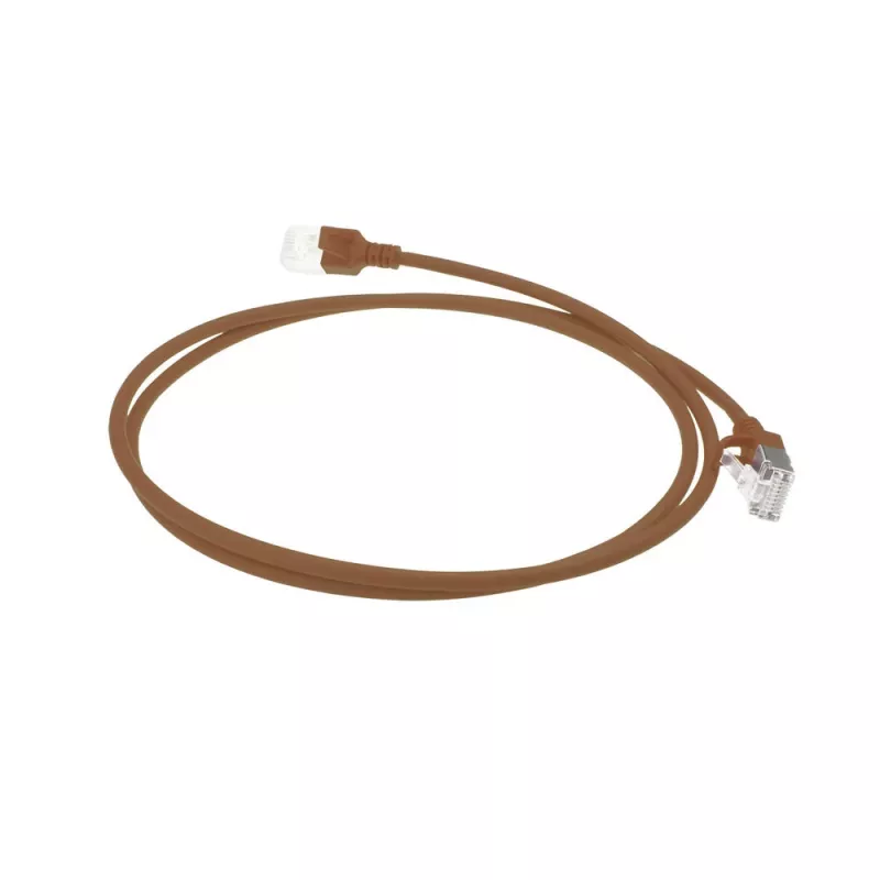 ACT Brown 1 m LSZH U/FTP CAT6A plonas lizdinis kabelis su RJ45 jungtimis