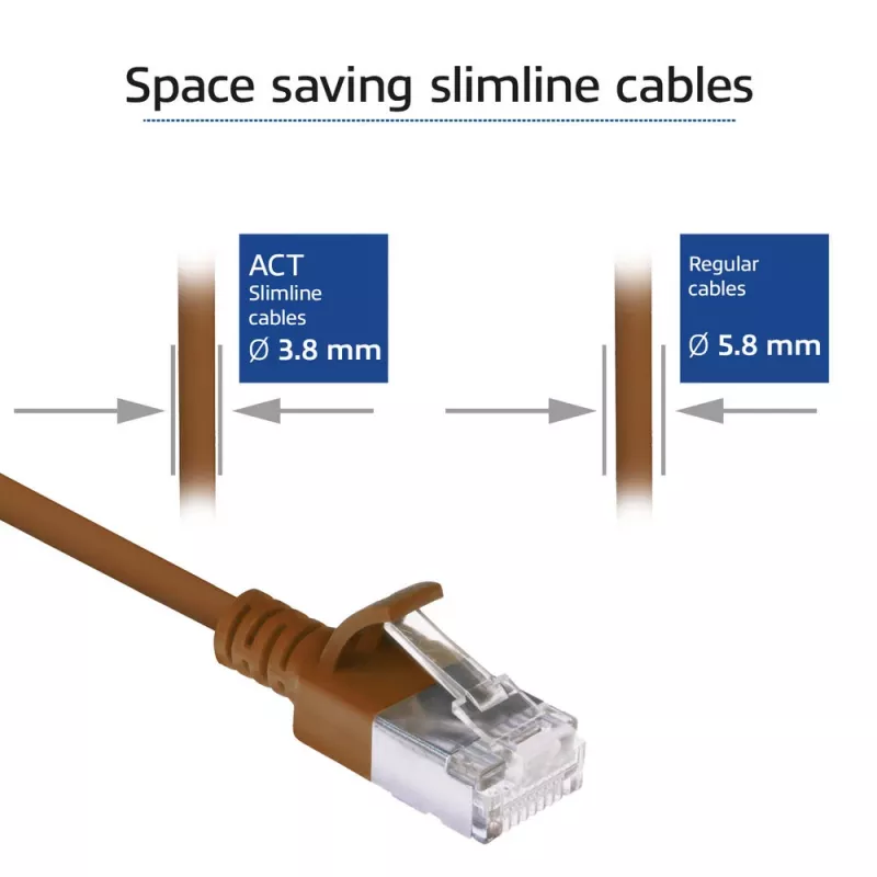 ACT Brown 1 m LSZH U/FTP CAT6A plonas lizdinis kabelis su RJ45 jungtimis