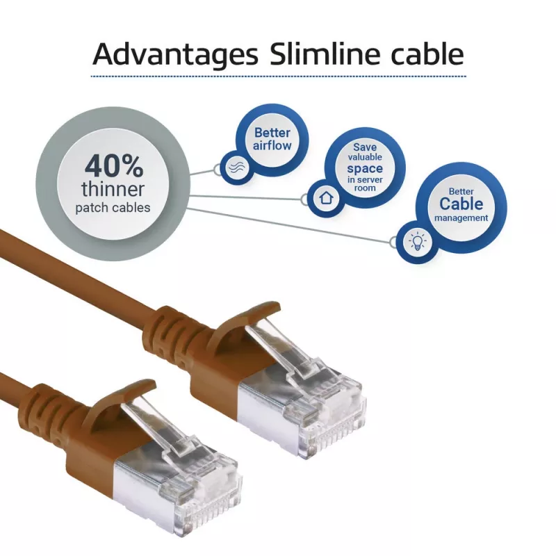ACT Brown 1 m LSZH U/FTP CAT6A plonas lizdinis kabelis su RJ45 jungtimis