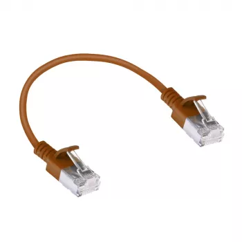 ACT Brown 0.15 m LSZH U/FTP CAT6A plonas jungiamasis kabelis su apsauga nuo užkabinimo ir RJ45 jungtimis