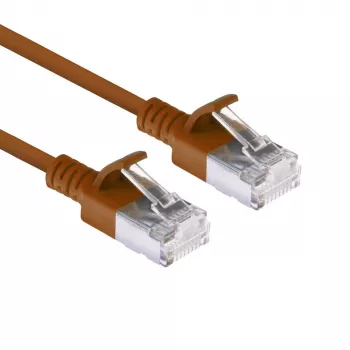 ACT Brown 0,25 m LSZH U/FTP CAT6A plonas duomenų centro pataisos laidas su apsauga nuo užkliuvimo ir RJ45 jungtimis