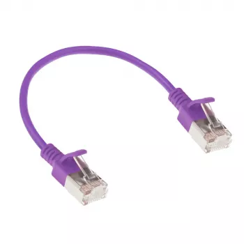 ACT Purple 0,5 m LSZH U/FTP CAT6A plonas lizdinis pataisos kabelis su apsaugotais RJ45 jungtimis