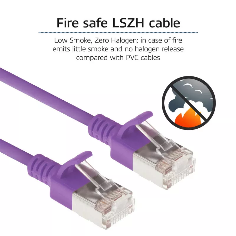 ACT Purple 1 m LSZH U/FTP CAT6A plonas duomenų centro jungiamasis kabelis su apsauga nuo užkabinimo, RJ45