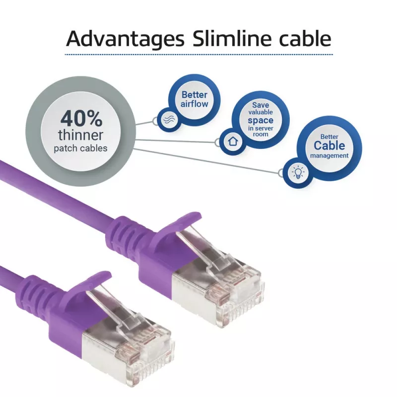 ACT Purple 3 metrų LSZH U/FTP CAT6A plonas tinklo kabelis su RJ45 jungtimis
