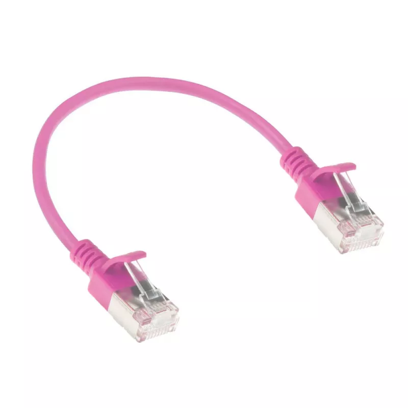 ACT Pink 0,5 m LSZH U/FTP CAT6A plonas pataisos laidas su apsauginiais RJ45 kištukais