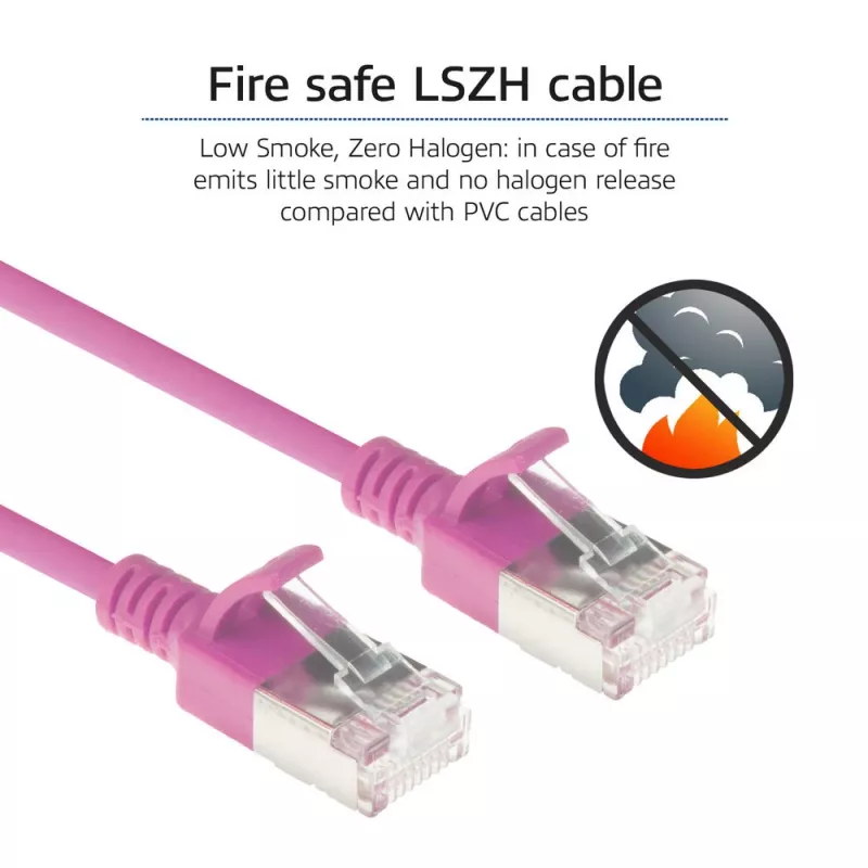 ACT Pink 10 m LSZH U/FTP CAT6A plonas lizdinis kabelis su RJ45 jungtimis