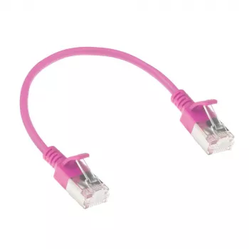 ACT Pink 0,25 m LSZH U/FTP CAT6A plonas lizdinis kabelis su apsaugotais RJ45 kištukais