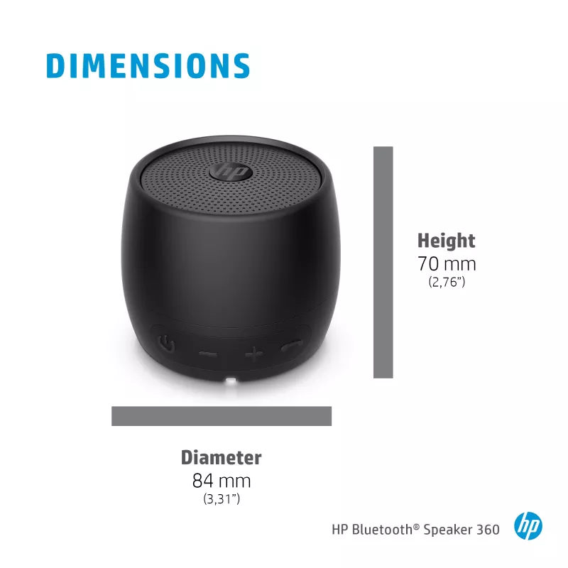 HP Bluetooth garsiakalbis 360, juodas, belaidis ir laidinis, nešiojamas mono garsiakalbis