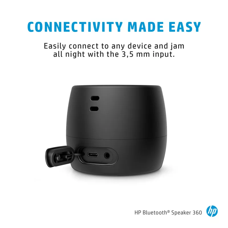 HP Bluetooth garsiakalbis 360, juodas, belaidis ir laidinis, nešiojamas mono garsiakalbis