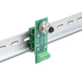 DeLOCK M12 perdavimo modulio adapteris 4 kontaktų A koduota lizdinė jungtis į 5 kontaktų gnybtų bloką