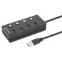 Manhattan USB-C Dock / Hub, 4 USB-A prievadai su atskirais jungikliais, 5 Gbps, juodas
