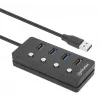 Manhattan USB-C Dock / Hub, 4 USB-A prievadai su atskirais jungikliais, 5 Gbps, juodas