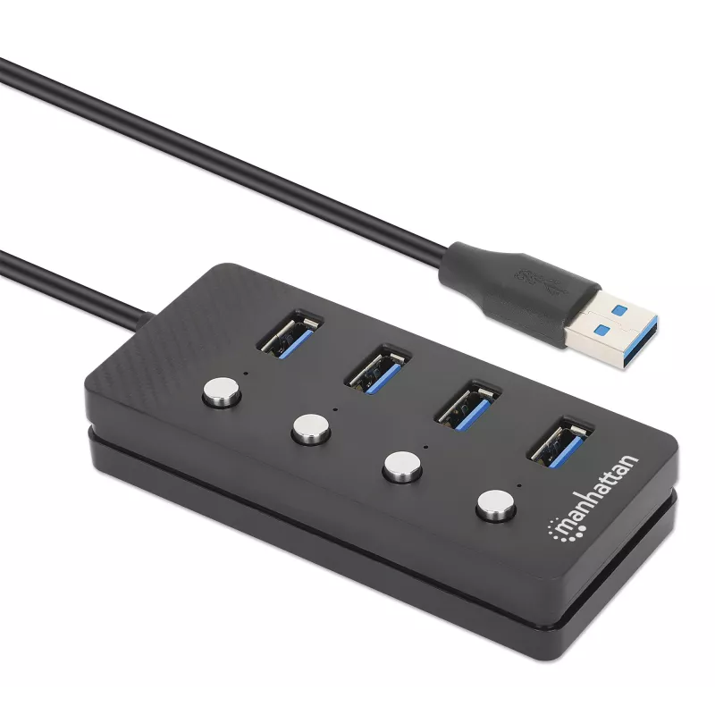 Manhattan USB-C Dock / Hub, 4 USB-A prievadai su atskirais jungikliais, 5 Gbps, juodas