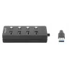 Manhattan USB-C Dock / Hub, 4 USB-A prievadai su atskirais jungikliais, 5 Gbps, juodas