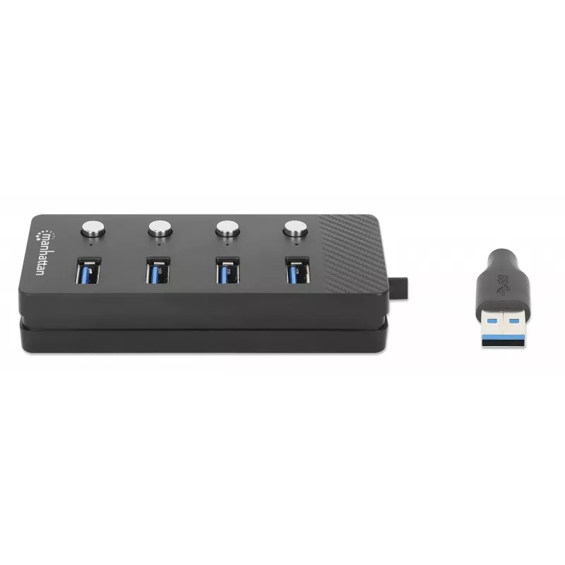 Manhattan USB-C Dock / Hub, 4 USB-A prievadai su atskirais jungikliais, 5 Gbps, juodas