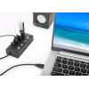 Manhattan USB-C Dock / Hub, 4 USB-A prievadai su atskirais jungikliais, 5 Gbps, juodas