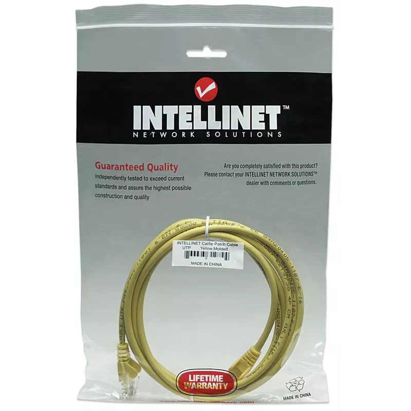 Intellinet tinklo jungiamasis laidas Cat5e, 1 m, geltonas, CCA, U/UTP, PVC, RJ45, auksu dengti kontaktai, be užkabliukų, su apsauginiu gaubteliu, viso gyvenimo garantija