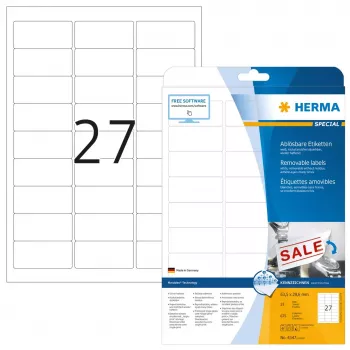 Lipnūs etikečių lapai HERMA Nuimamos etiketės A4 63,5x29,6 mm
