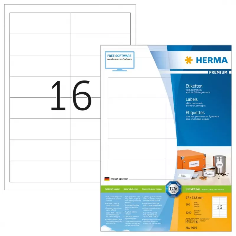 Lipnūs etikečių lapai HERMA Labels Premium A4 97x33,8 mm