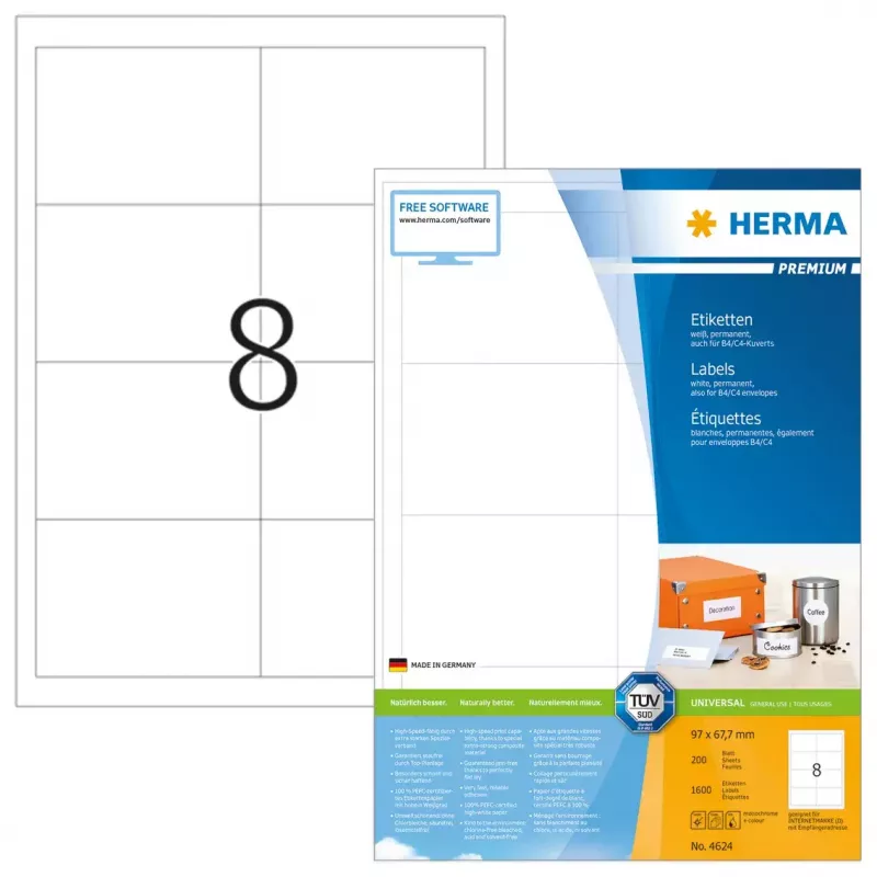 Lipdukai HERMA Premium A4 97x67,7 mm balto matinio popieriaus 1600 vnt.