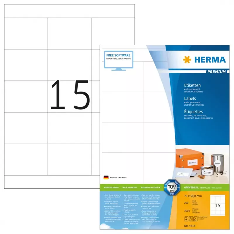 Lipnių etikečių rinkinys HERMA Labels Premium A4 70x50,8 mm