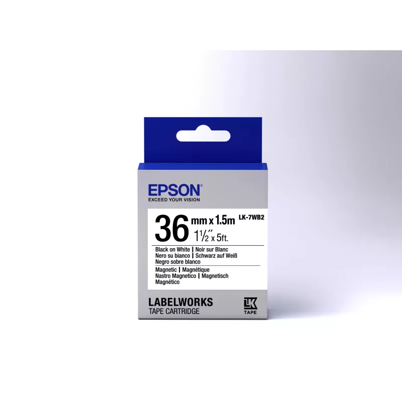 Epson magnetinė etikečių kasetė LK-7WB2 juoda/balta 36mm (1,5m)