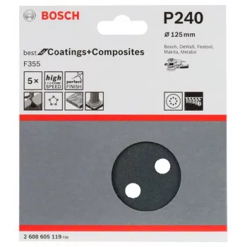 Bosch 2 608 605 119 šlifavimo popierius P240, 5 vnt.