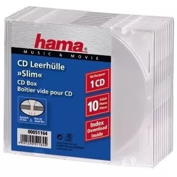 Tuščia CD dėžutė Slim Hama 051164 pakuotėje 10 vnt permatoma 1 diskui