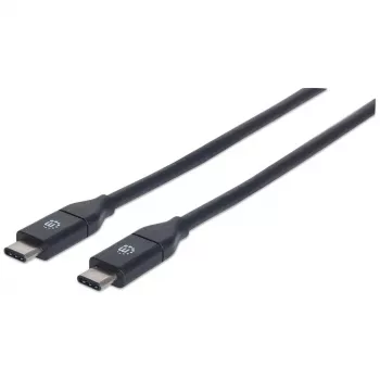 Manhattan USB-C į USB-C laidas, 50 cm, vyriškas į vyrišką, juodas, 10 Gbps (USB 3.2 Gen2), 3A (greitas įkrovimas), SuperSpeed+ USB, viso gyvenimo garantija