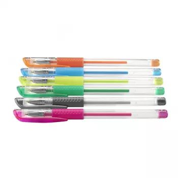 Hama Glitter & Classic gelinis rašiklis su dangteliu Mėlyna, Žalia, Oranžinė, Rožinė, Sidabrinė, Geltona 6 vnt.