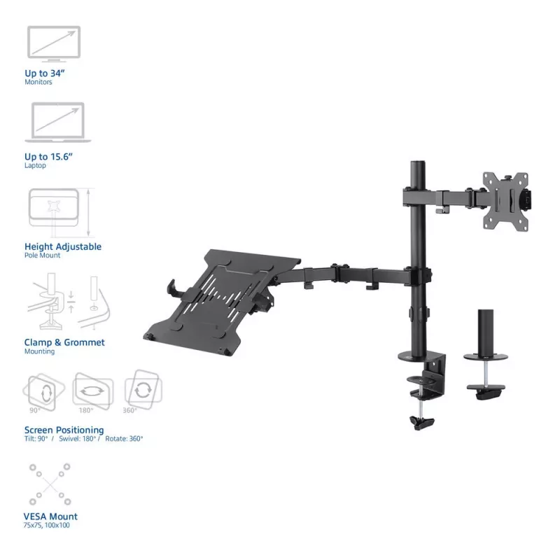 Laptop ir monitoriaus rankena ACT AC8305, aukščio reguliavimas 0-450 mm