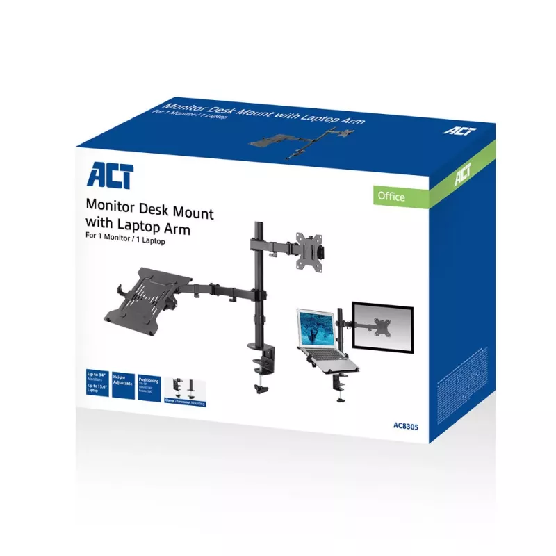 Laptop ir monitoriaus rankena ACT AC8305, aukščio reguliavimas 0-450 mm