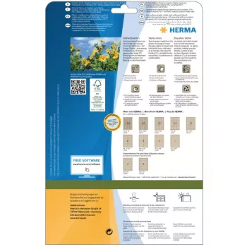 HERMA 10750 lipnūs etikečių lapai, stačiakampiai, rudi, 3780 vnt.