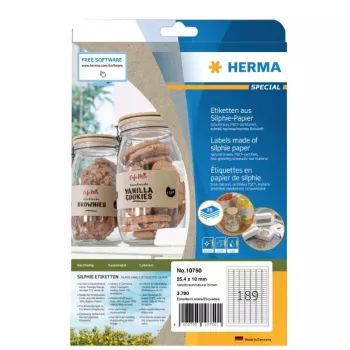 HERMA 10750 lipnūs etikečių lapai, stačiakampiai, rudi, 3780 vnt.