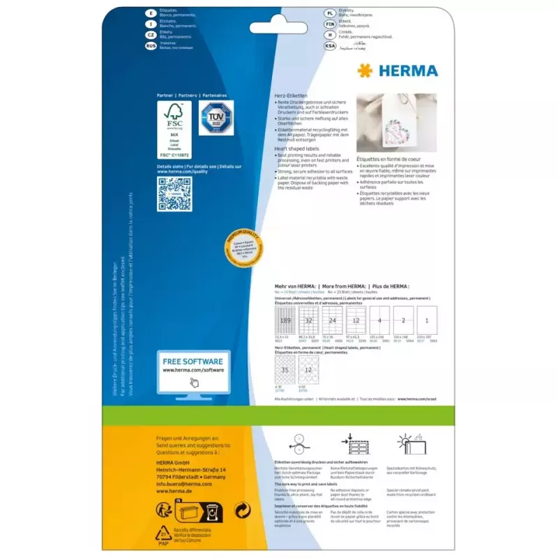 Lipnūs lipdukai HERMA 10790 širdelės balti 350 vnt.
