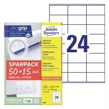 Lipnių etikečių rinkinys AVERY 6602 Baltas 70x36 mm 1560 vnt.