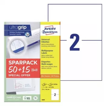 Lipnūs etikečių lapai AVERY 6604 Balti A4 21x14,8 cm 130 vnt.