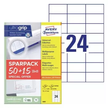 Lipnūs etikečių lapai AVERY 6605 Balti 7x3,7 cm 1560 vnt.