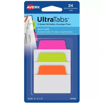 Tuščios skirtukų etiketės Avery Ultra Tabs 74753 Žalia Oranžinė Rožinė