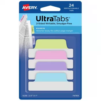 Tušti skirtukų indeksai Avery Ultra Tabs 74769 mėlyni, žali, rožiniai, violetiniai